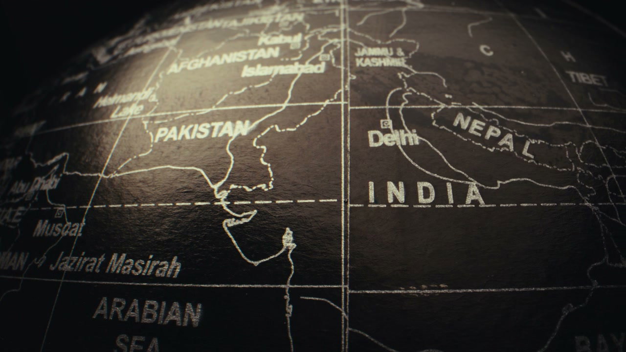 Dark Globe Map of India and Surrounding Countries
