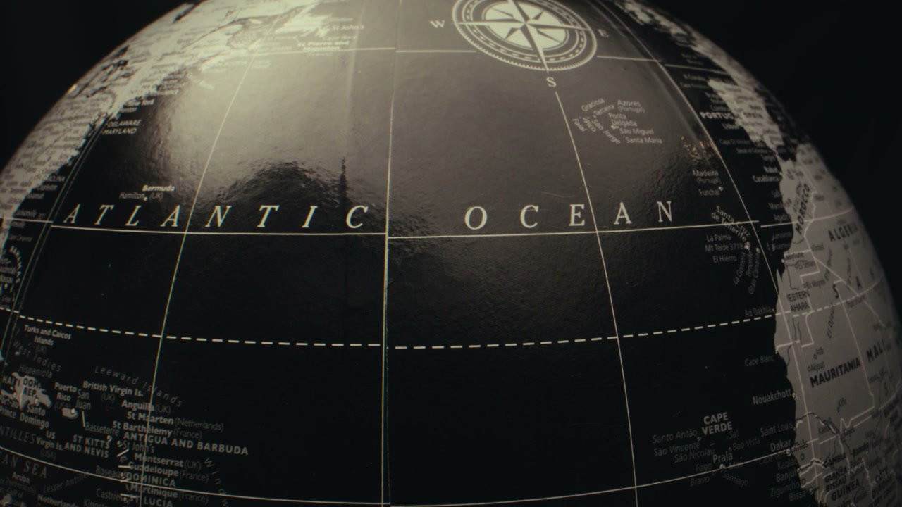 Monochrome Globe Spinning Atlantic Ocean View