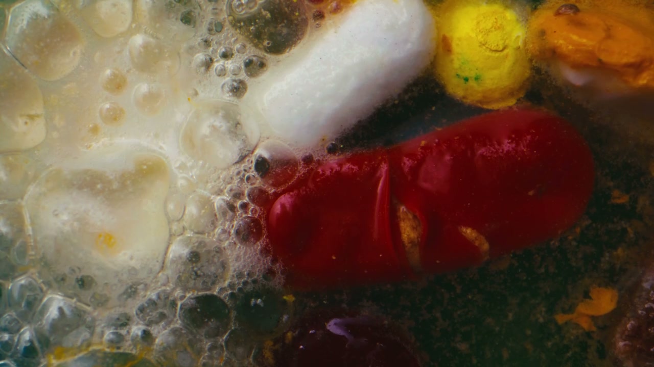 Colorful Pills Dissolving in Bubbly Liquid