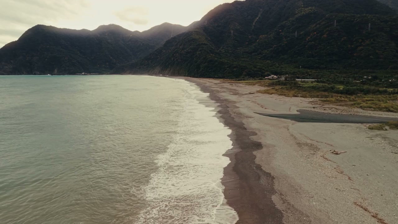 Aerial View of Taiwan Coastline and Mountains