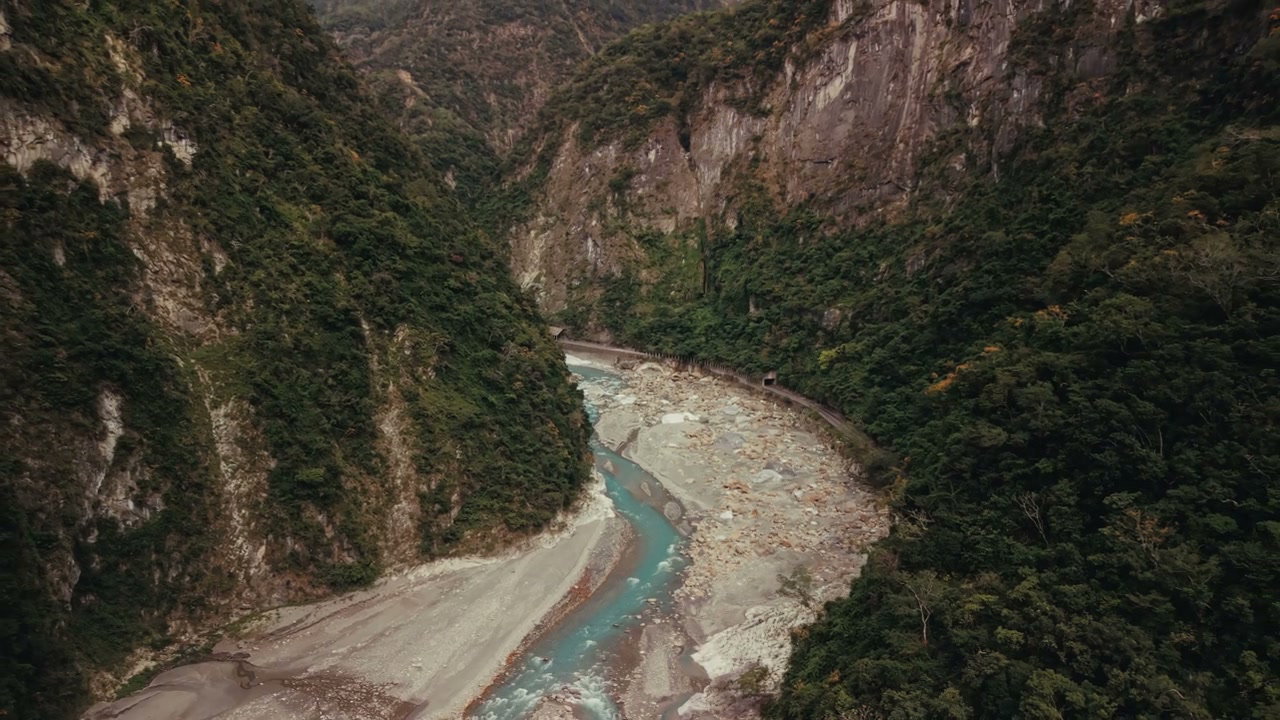 Scenic River Through Forested Mountains in Taiwan