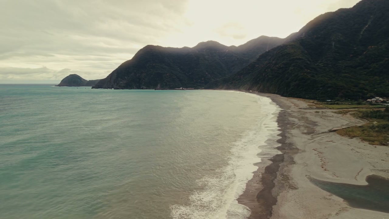 Aerial View of Taiwan Coastline and Mountains