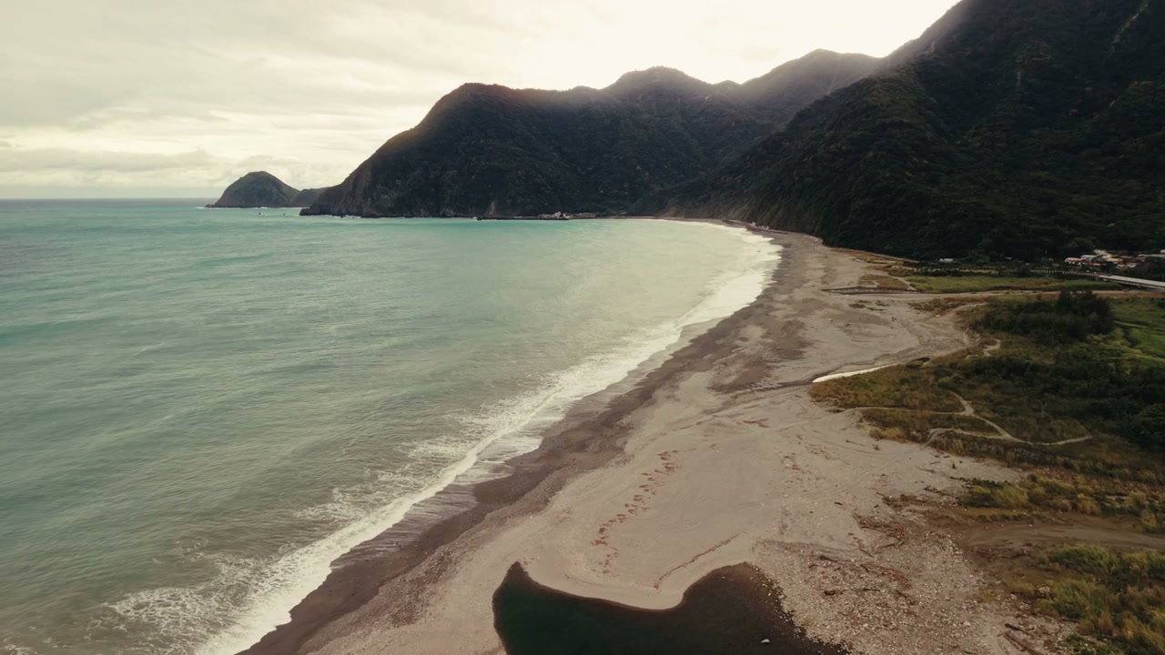 Taiwanese Coastline with Beach and Mountains