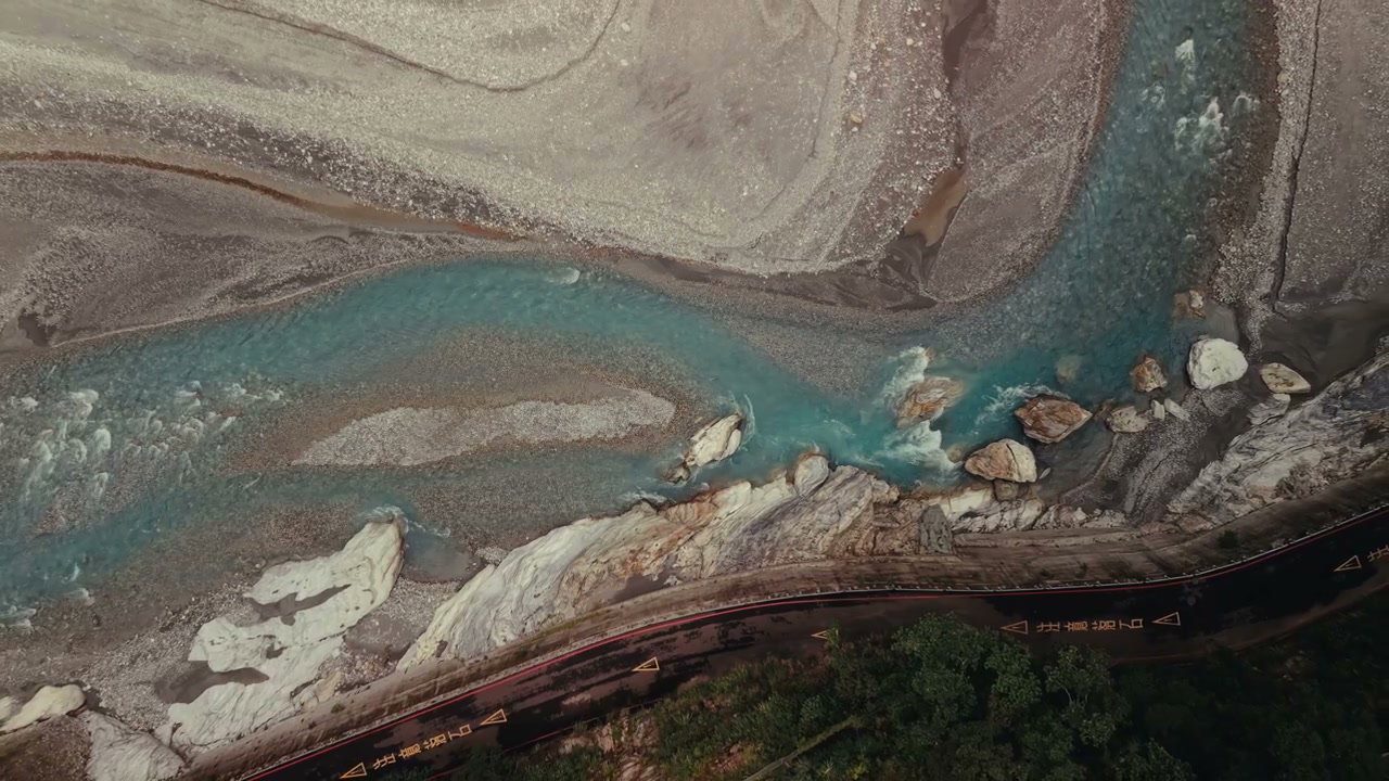 Aerial View of Turquoise River in Taiwan Gorge