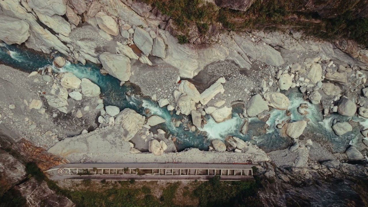Aerial View of River in Rocky Gorge, Taiwan