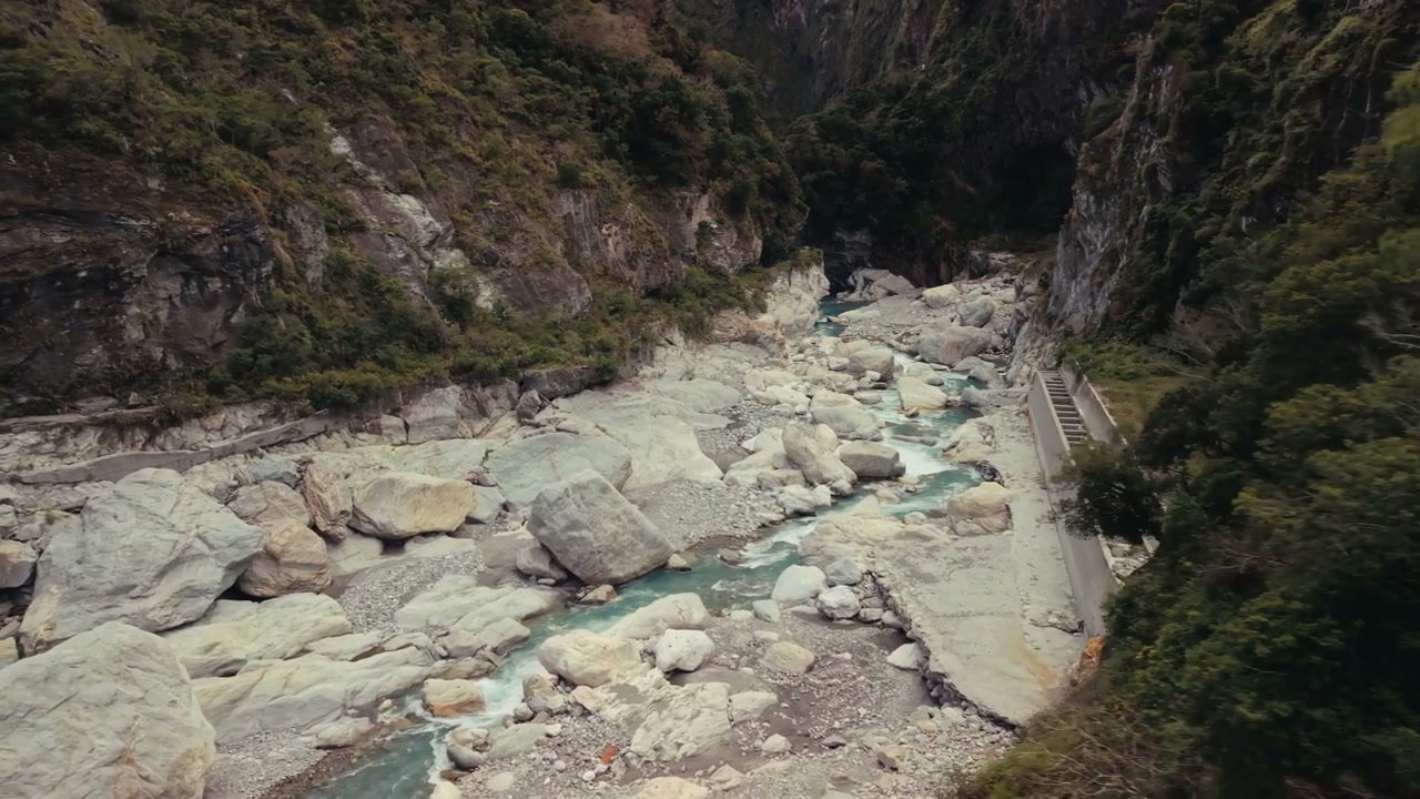 Drone View of River Through Rocky Taiwan Gorge