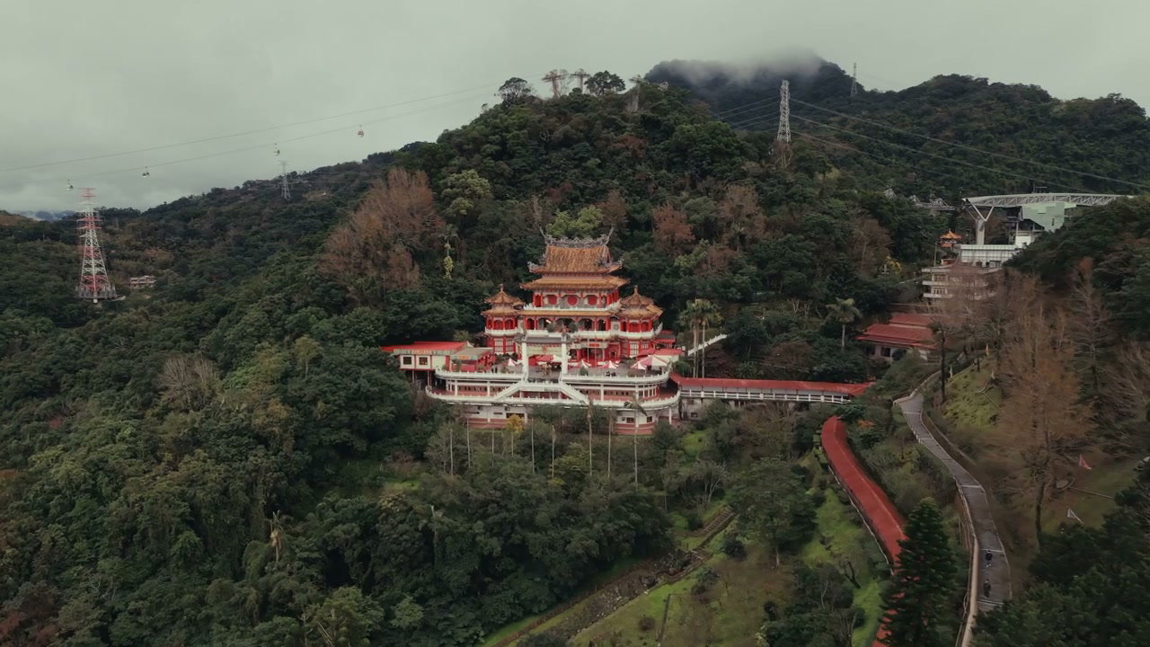 Ornate Temple in Taiwan Mountain Landscape