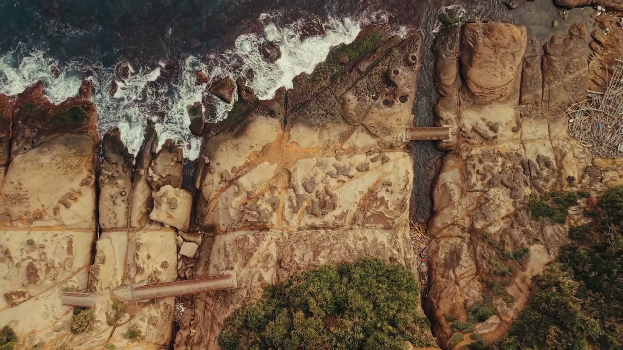 Aerial View Rocky Coastline Ocean Waves