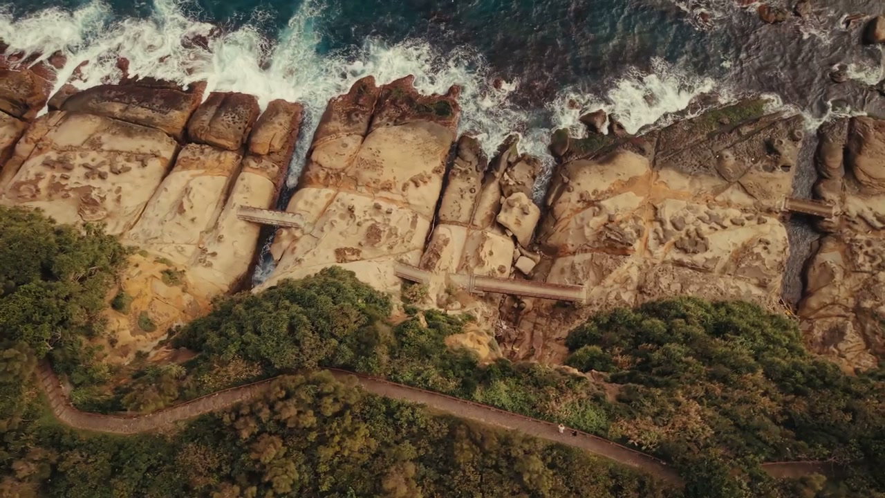Aerial View of Taiwan Rocky Coast and Path