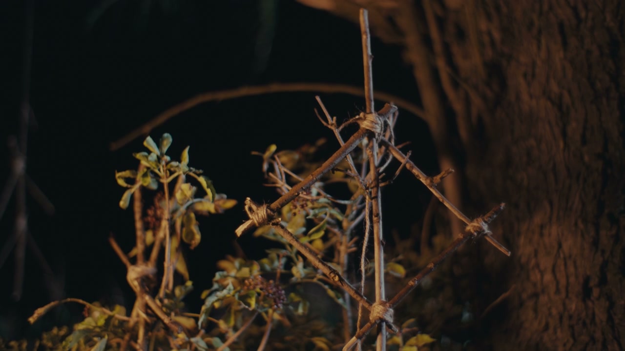 Handmade Wooden Ritual Charm at Night