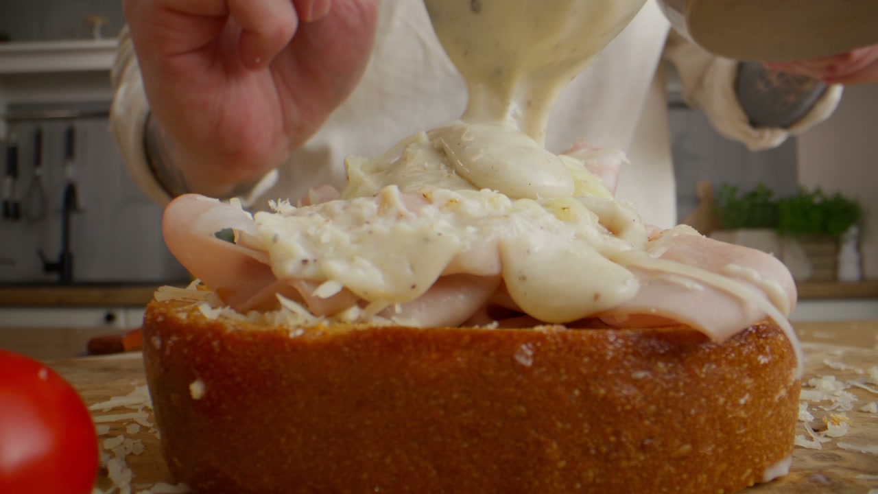 Chef Making Croque Monsieur Sandwich