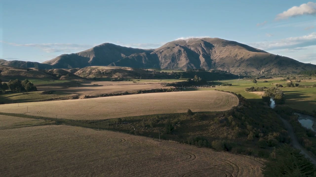 Aerial View of Rural Landscape with Mountains