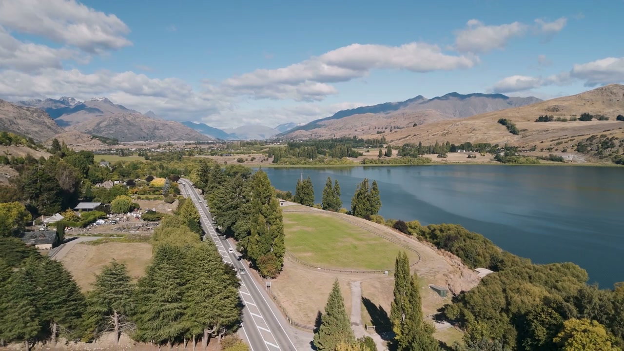 Scenic Mountain Lake and Valley Road