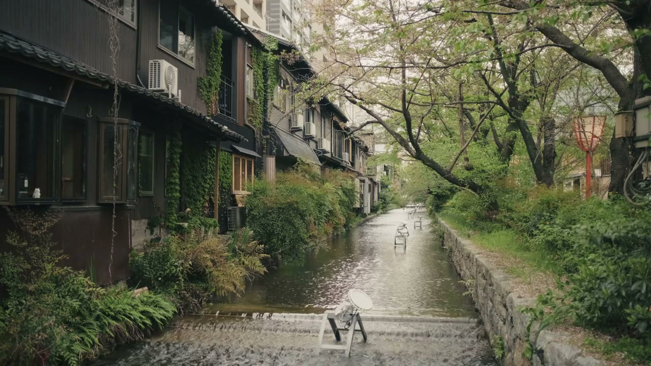 Scenic Canal and Traditional Japanese Houses