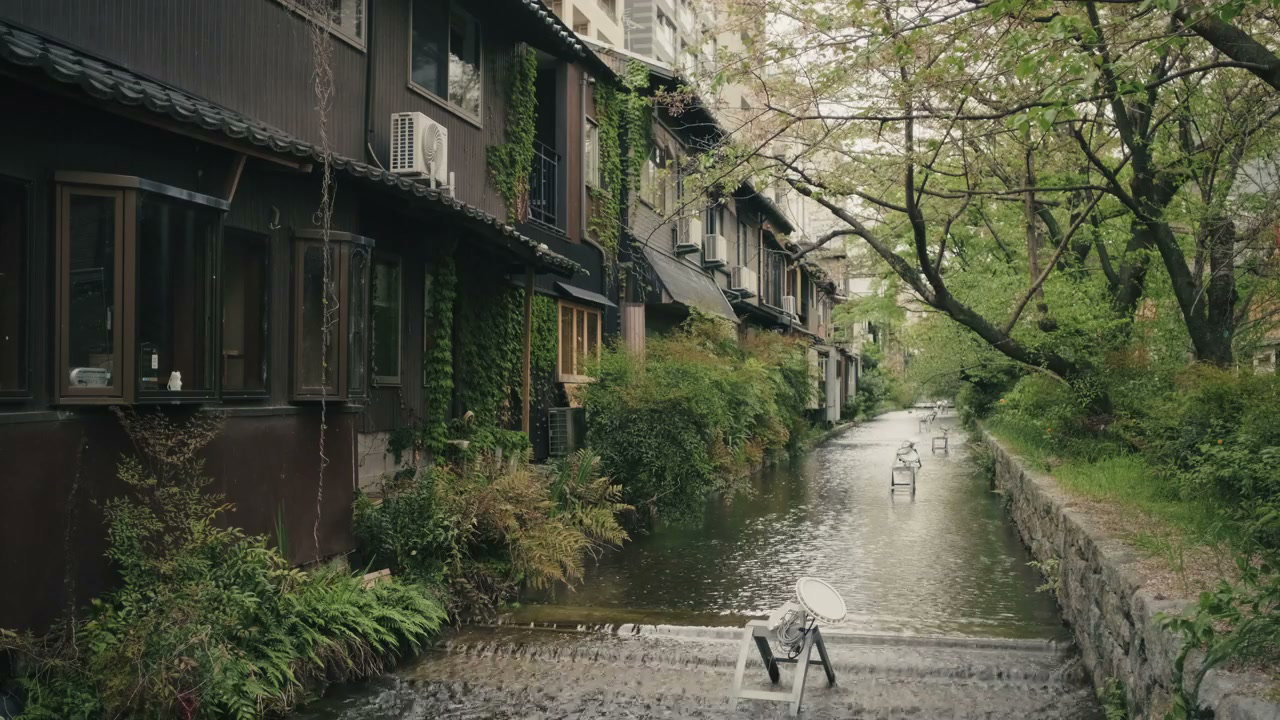Kyoto Canal Street with Traditional Houses