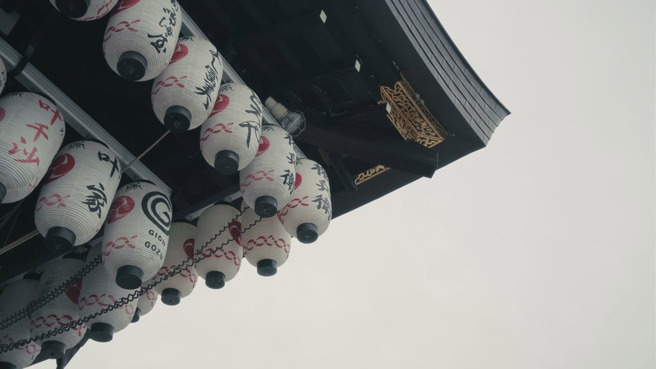 Traditional Paper Lanterns on Japanese Temple