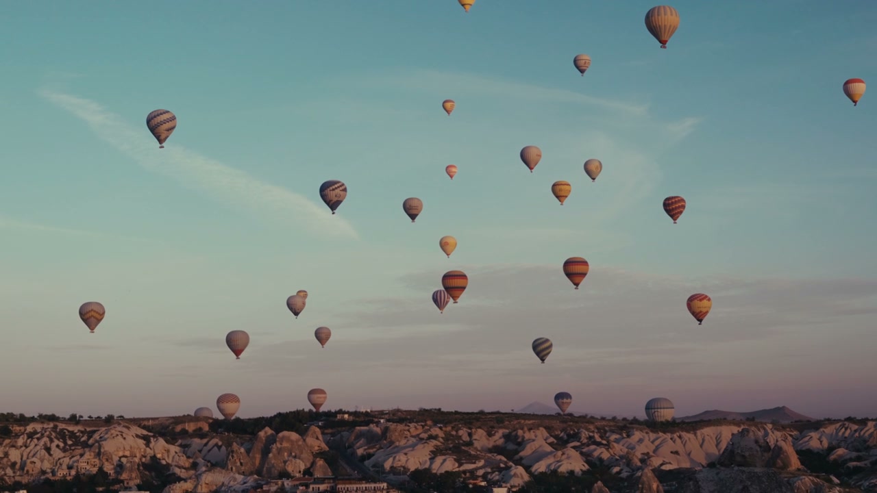 Hot Air Balloons Flying Over Cappadocia Valleys
