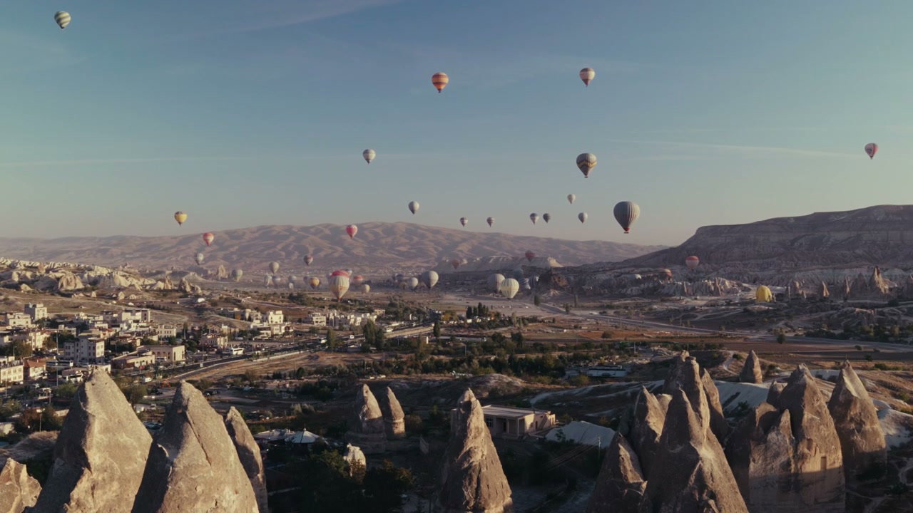 Hot Air Balloons Floating Over Cappadocia Valley