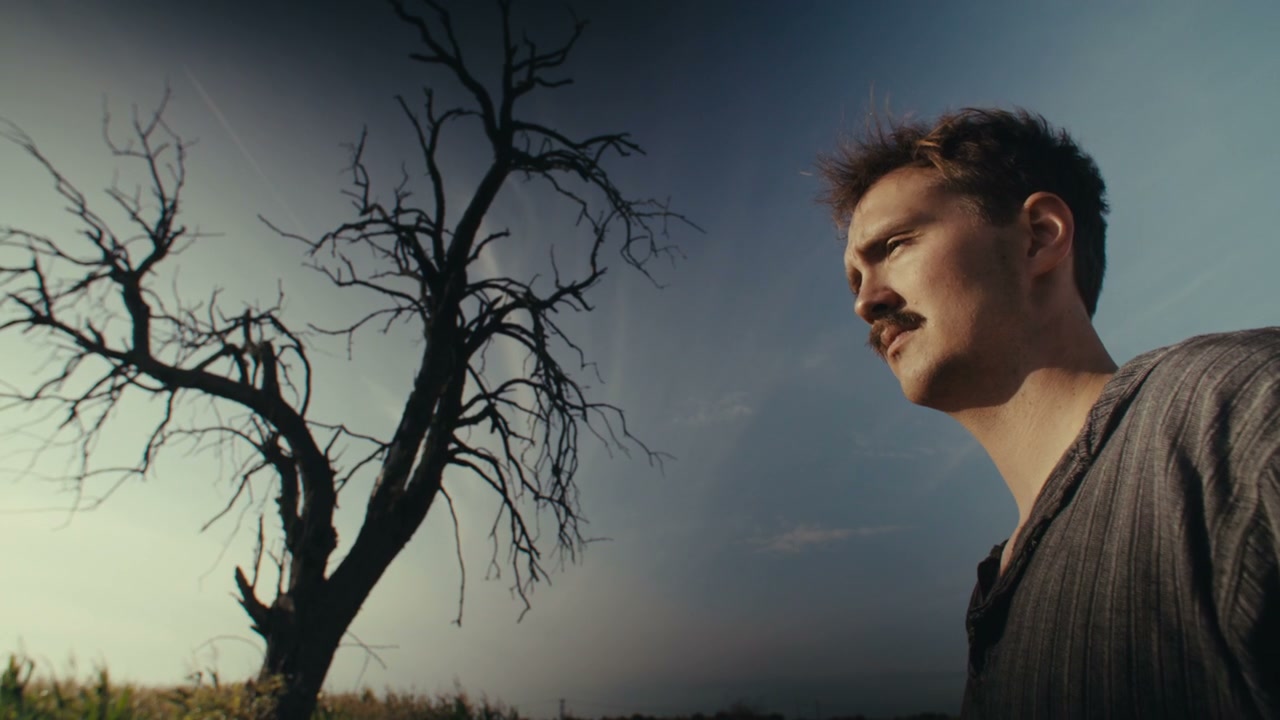 Pensive Man Next to Dead Tree