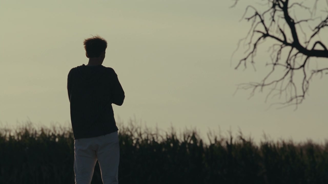 Melancholy Man Walks Away at Sunset