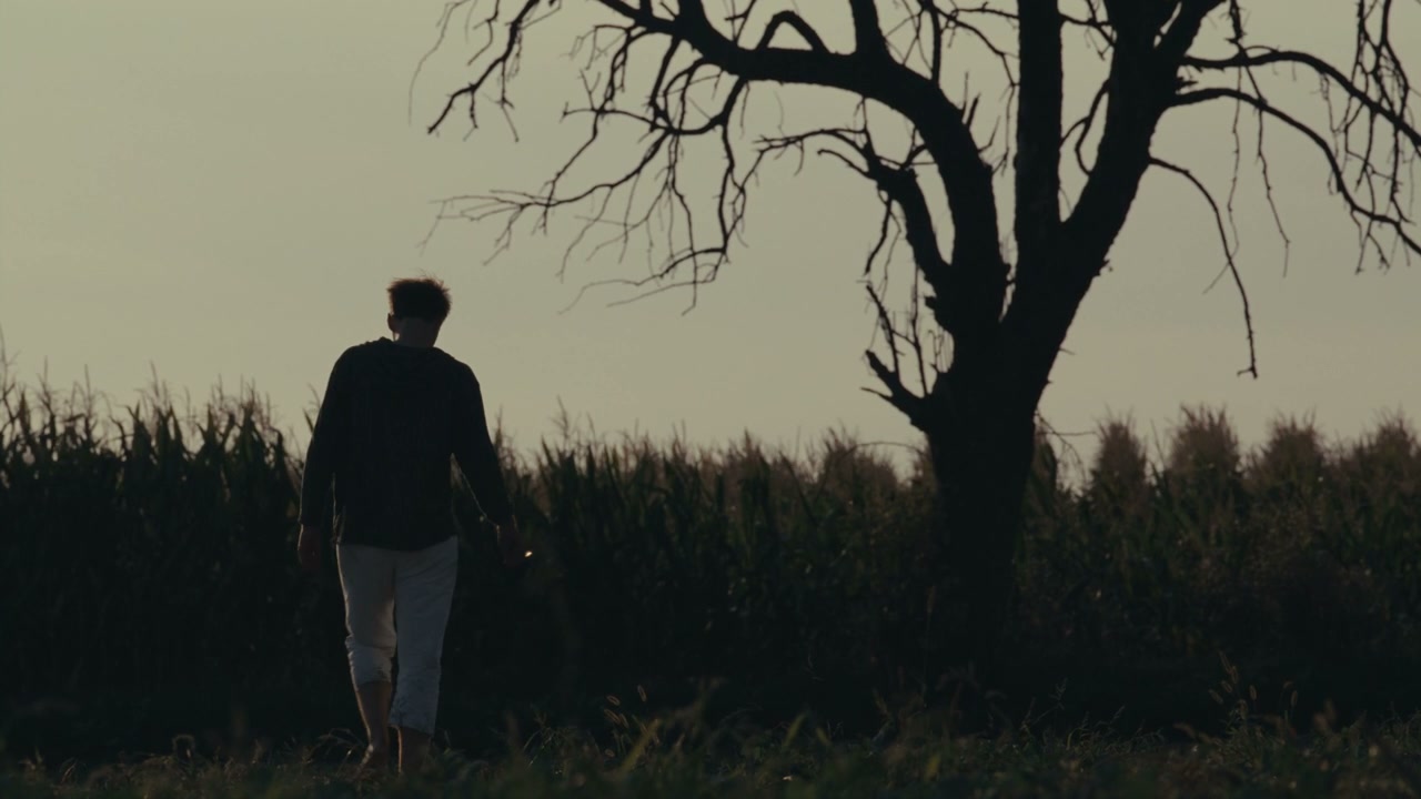 Pensive Man Walking Towards Bare Tree