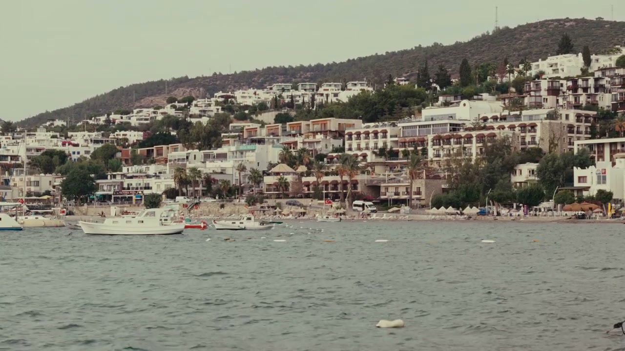 Coastal Townscape with Boats on Aegean Sea