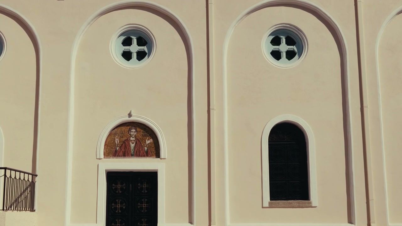 Greek Church Facade with Mosaic Detail