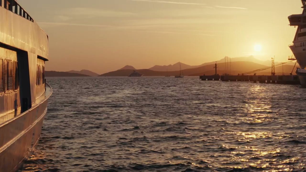 Golden Sunset over Coastal Harbor and Islands