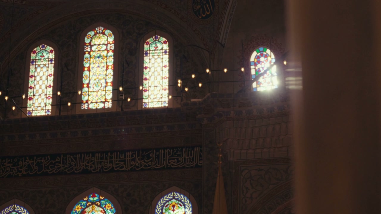 Ornate Mosque Interior with Stained Glass
