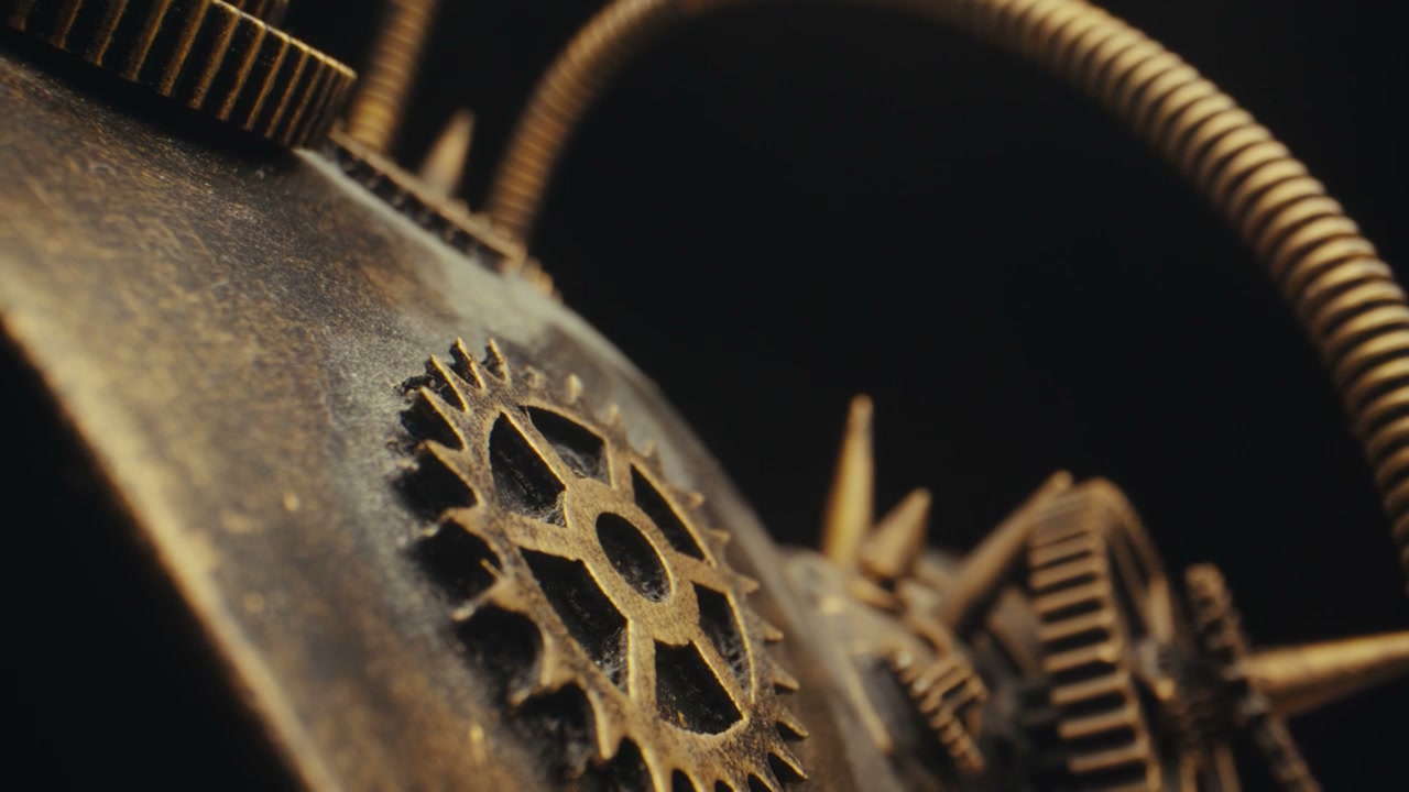 Close Up of Steampunk Golden Gears