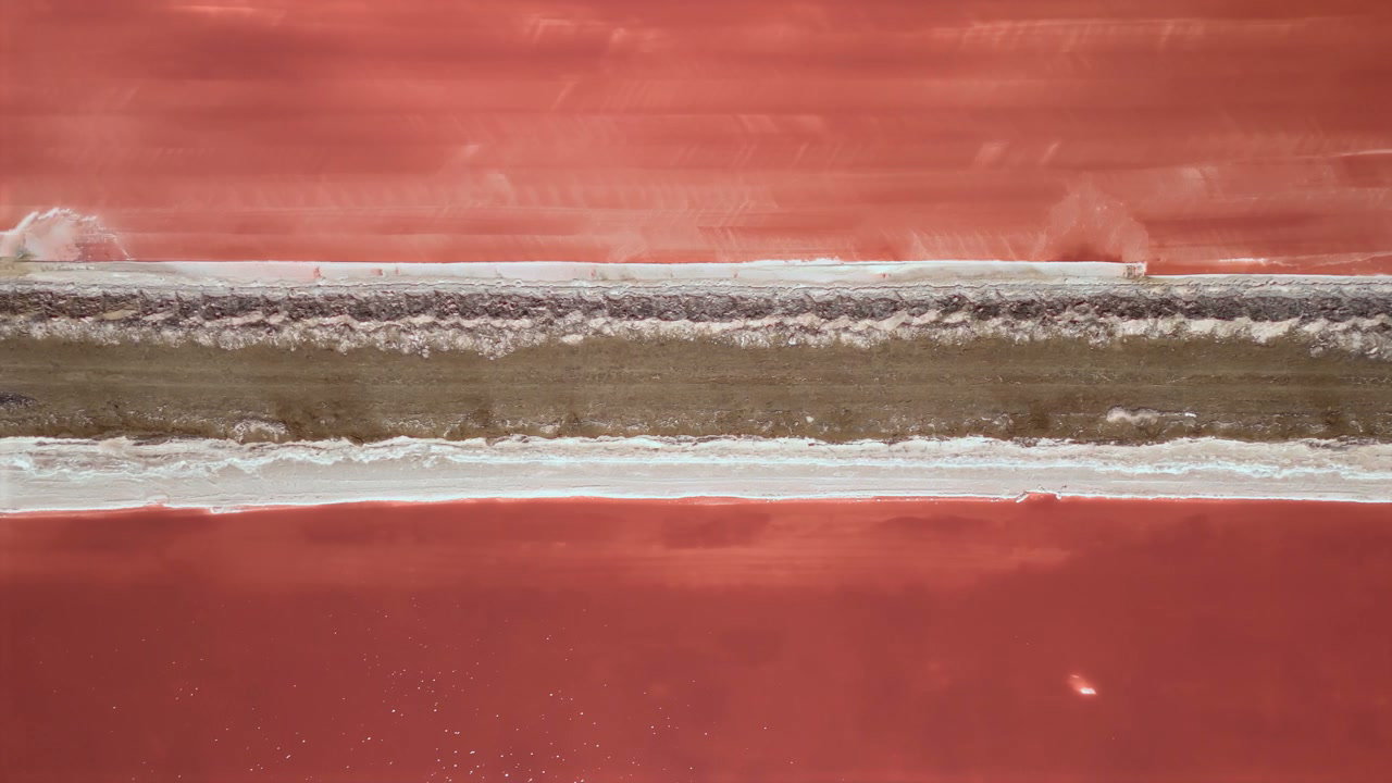 Pink Salt Lake Aerial View with Dividing Path