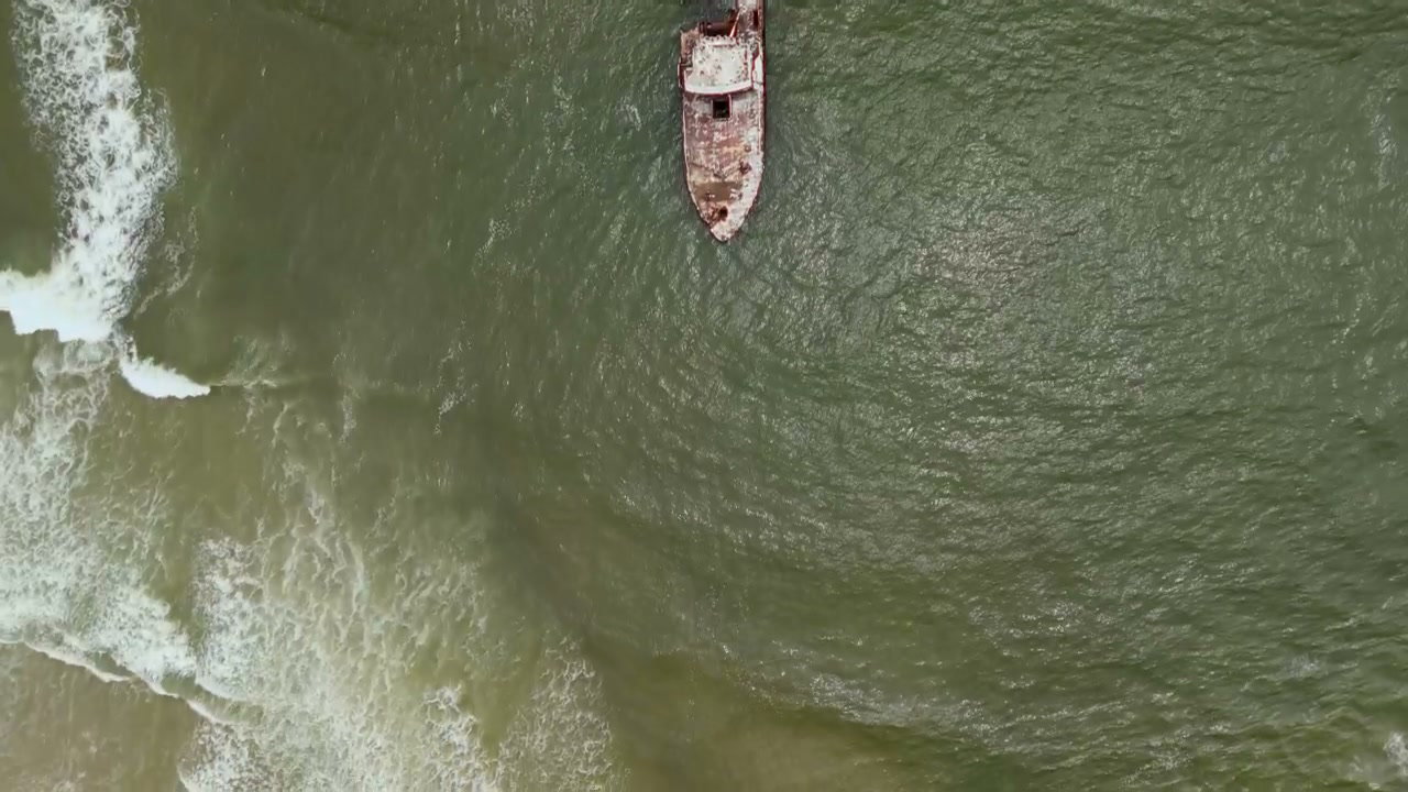 Overhead View of Shipwreck on Dusty Coast