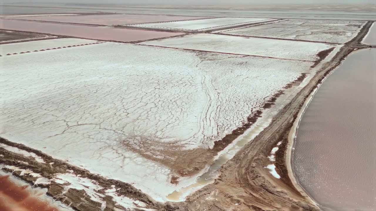 Aerial View of Pink and White Salt Pans