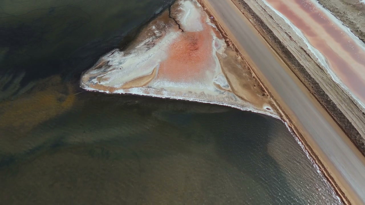 Aerial View of Pink and Green Salt Lake