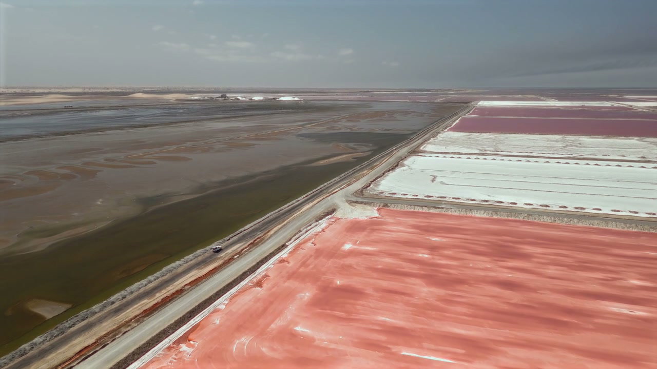 Aerial View of Pink and White Salt Pans