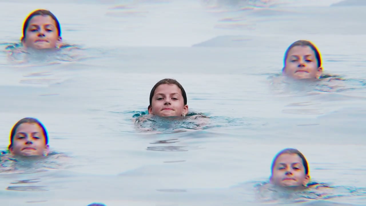 Girl in Pool with Visual Echo Effect