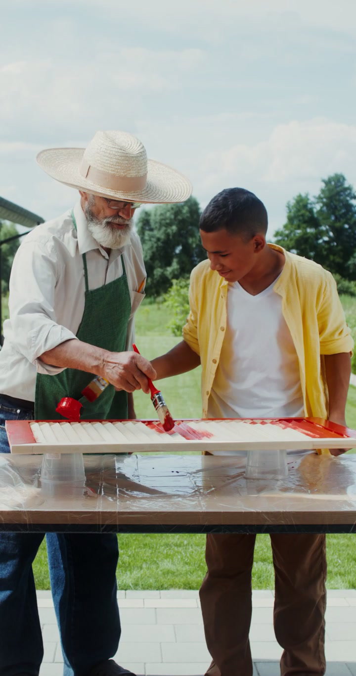 Grandfather and Grandson Painting Wood Project